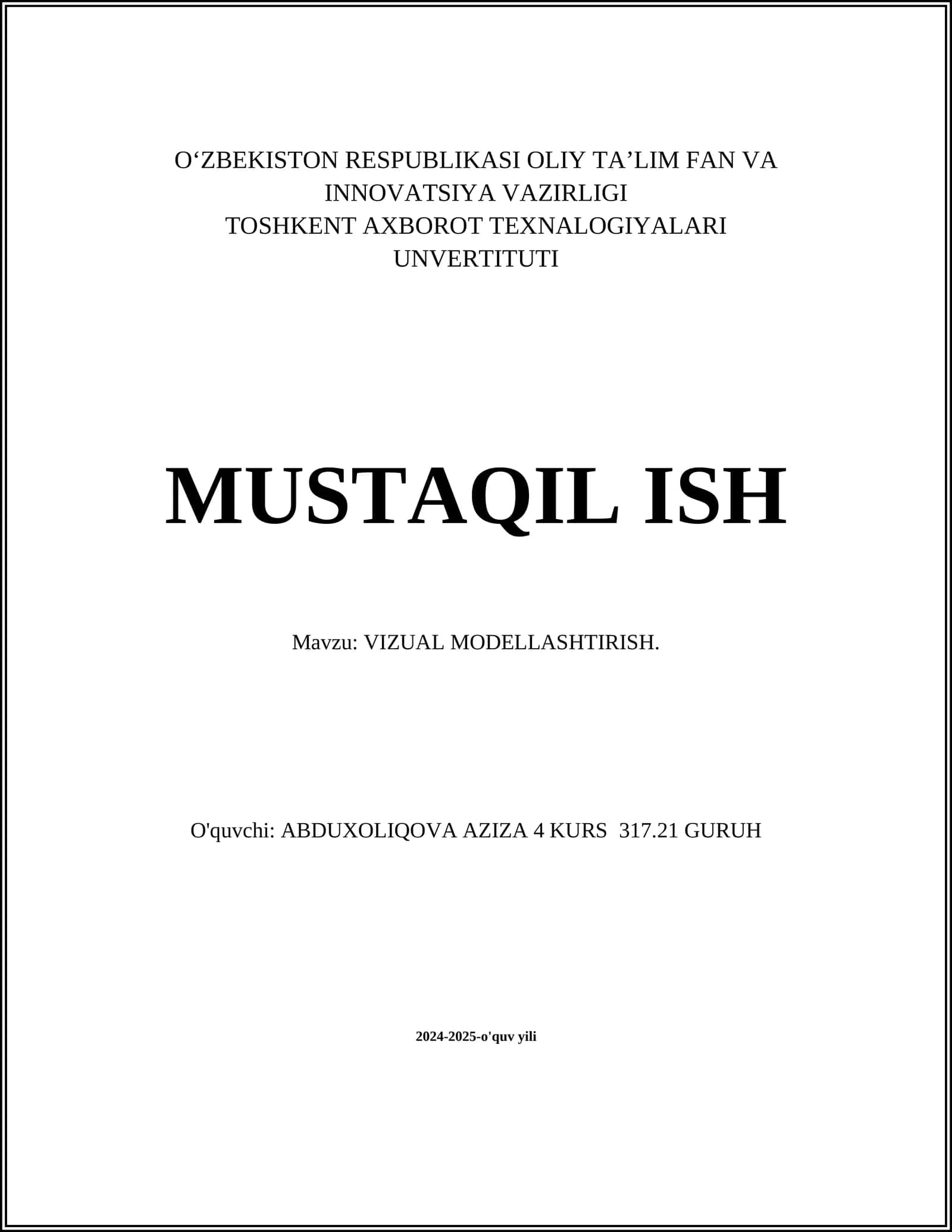 VIZUAL MODELLASHTIRISH