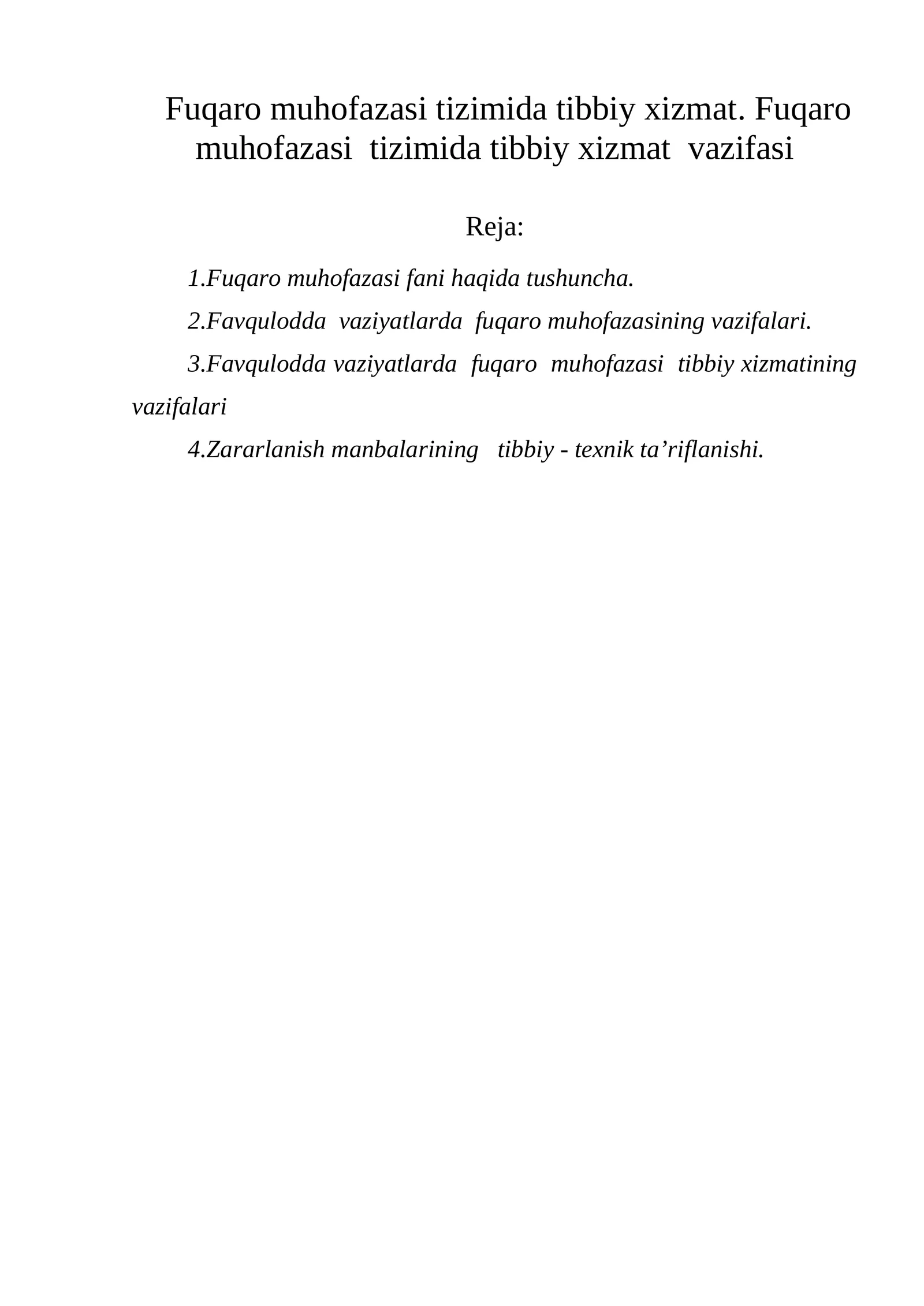 Fuqaro muhofazasi tizimida tibbiy xizmat