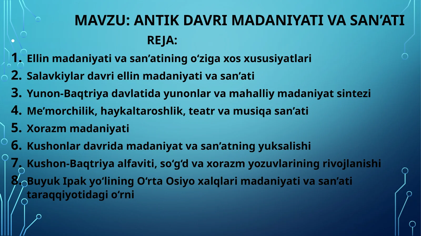 ANTIK DAVRI MADANIYATI VA SAN’ATI