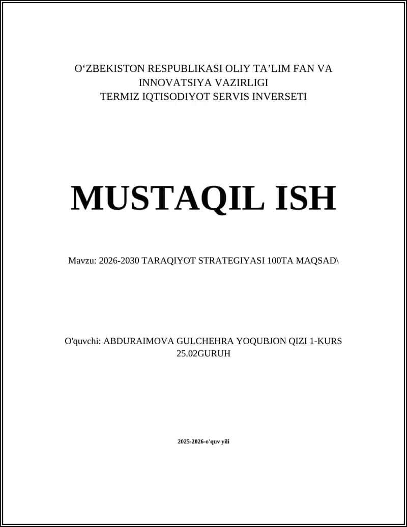 2026-2030 TARAQIYOT STRATEGIYASI 100TA MAQSAD