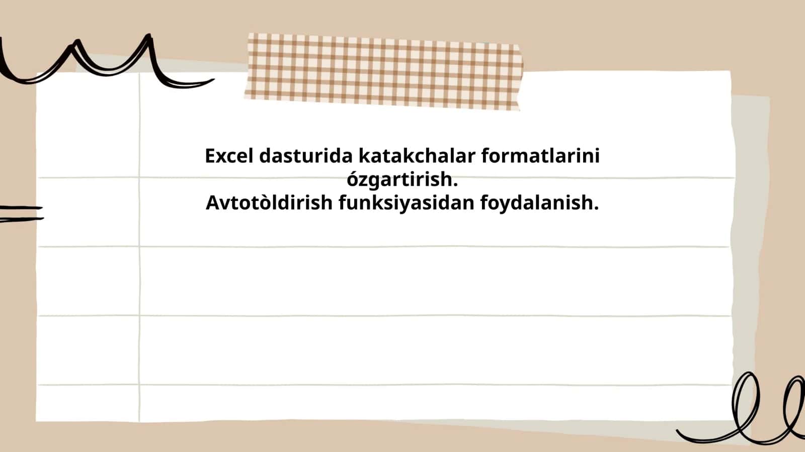 Excel dasturida katakcha formati sozlash