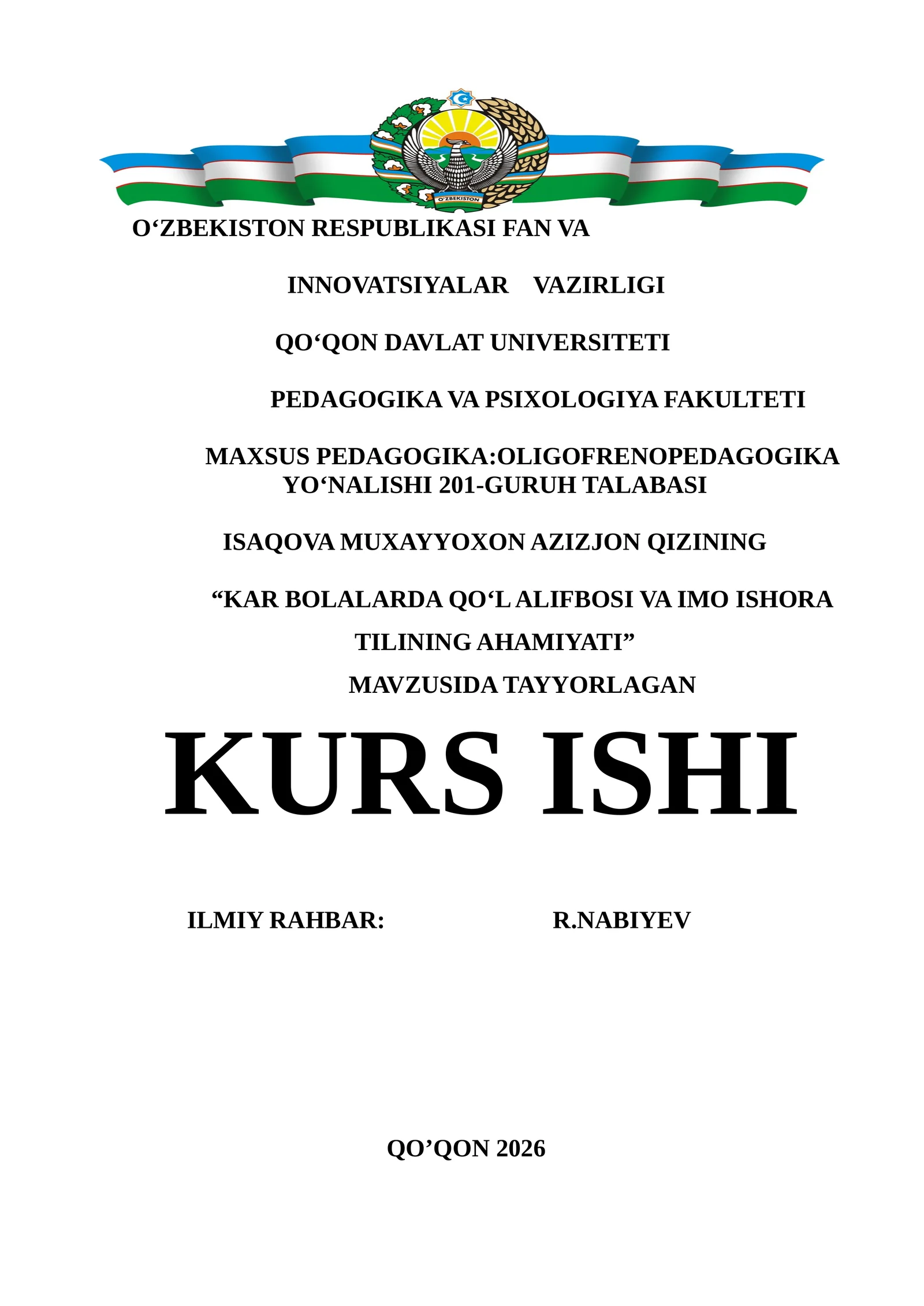 Kar bolalarda qo‘l alifbosi va imo ishora tilining ahamiyati