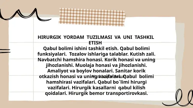 HIRURGIK YORDAM TUZILMASI VA UNI TASHKIL ETISH