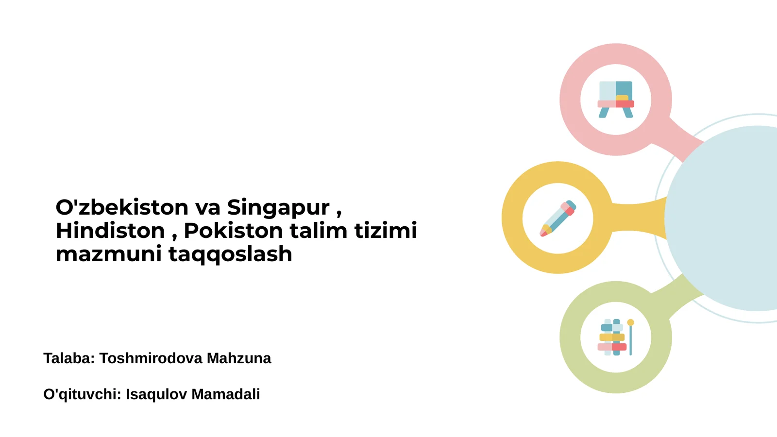 O'zbekiston va Singapur, Hindiston, Pokiston talim tizimi mazmuni taqqoslash