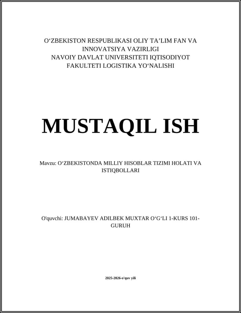 Oʻzbekistonda milliy hisoblar tizimi holati va istiqbollari