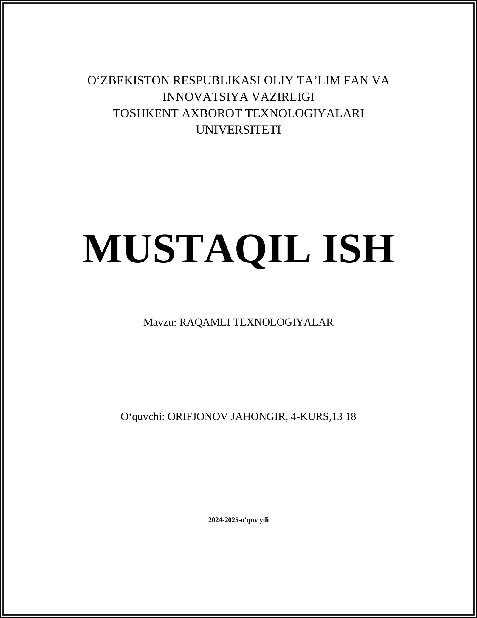 RAQAMLI TEXNOLOGIYALAR