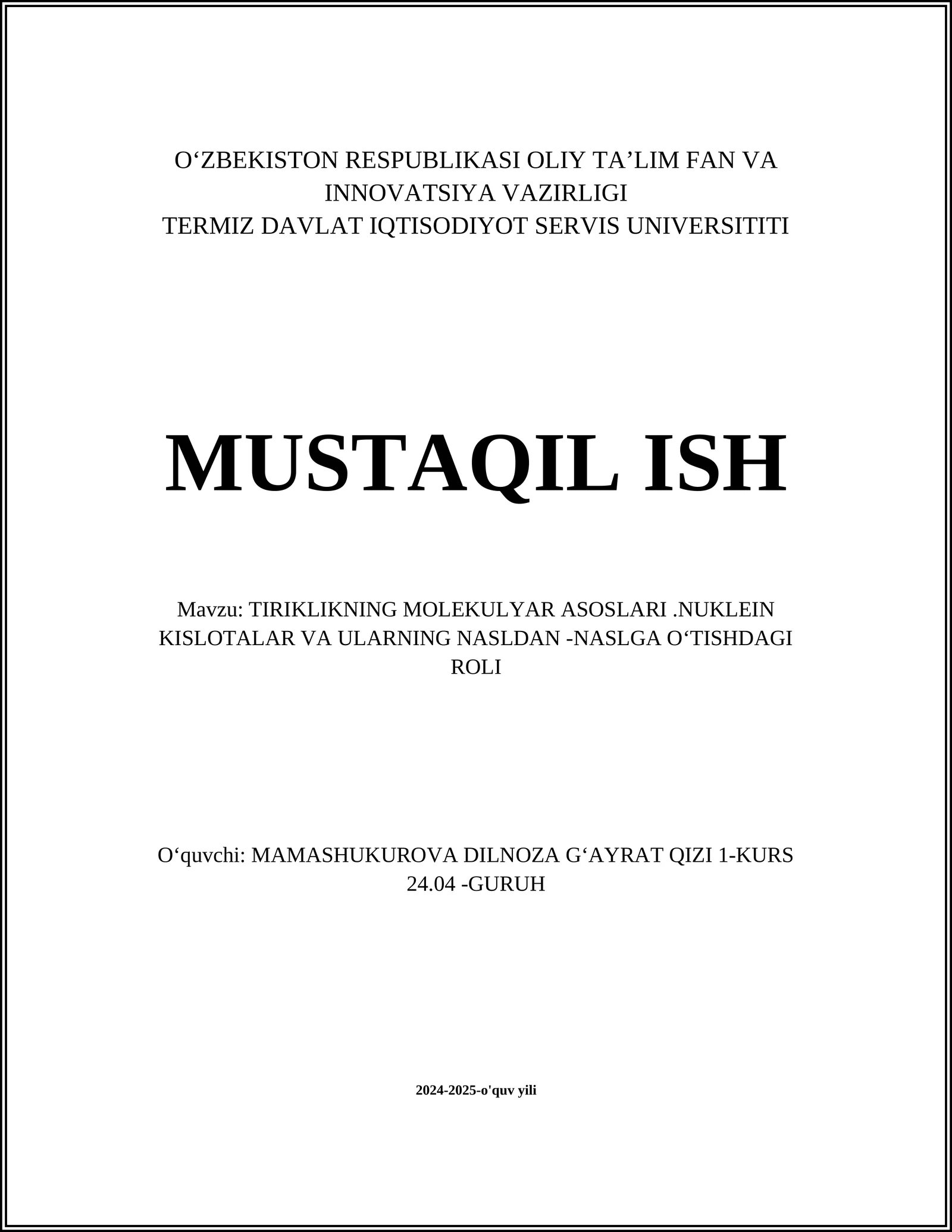 TIRIKLIKNING MOLEKULYAR ASOSLARI