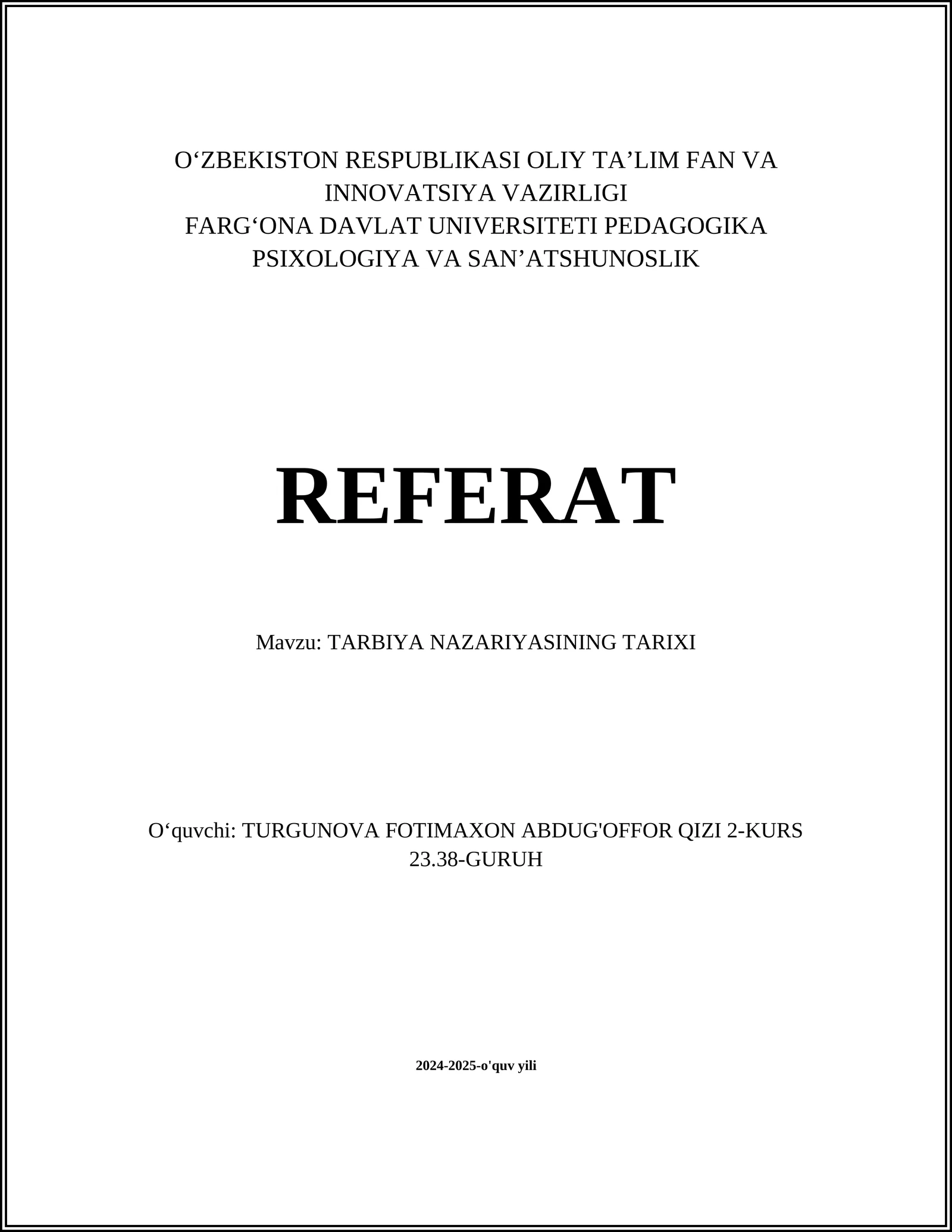 TARBIYA NAZARIYASINING TARIXI