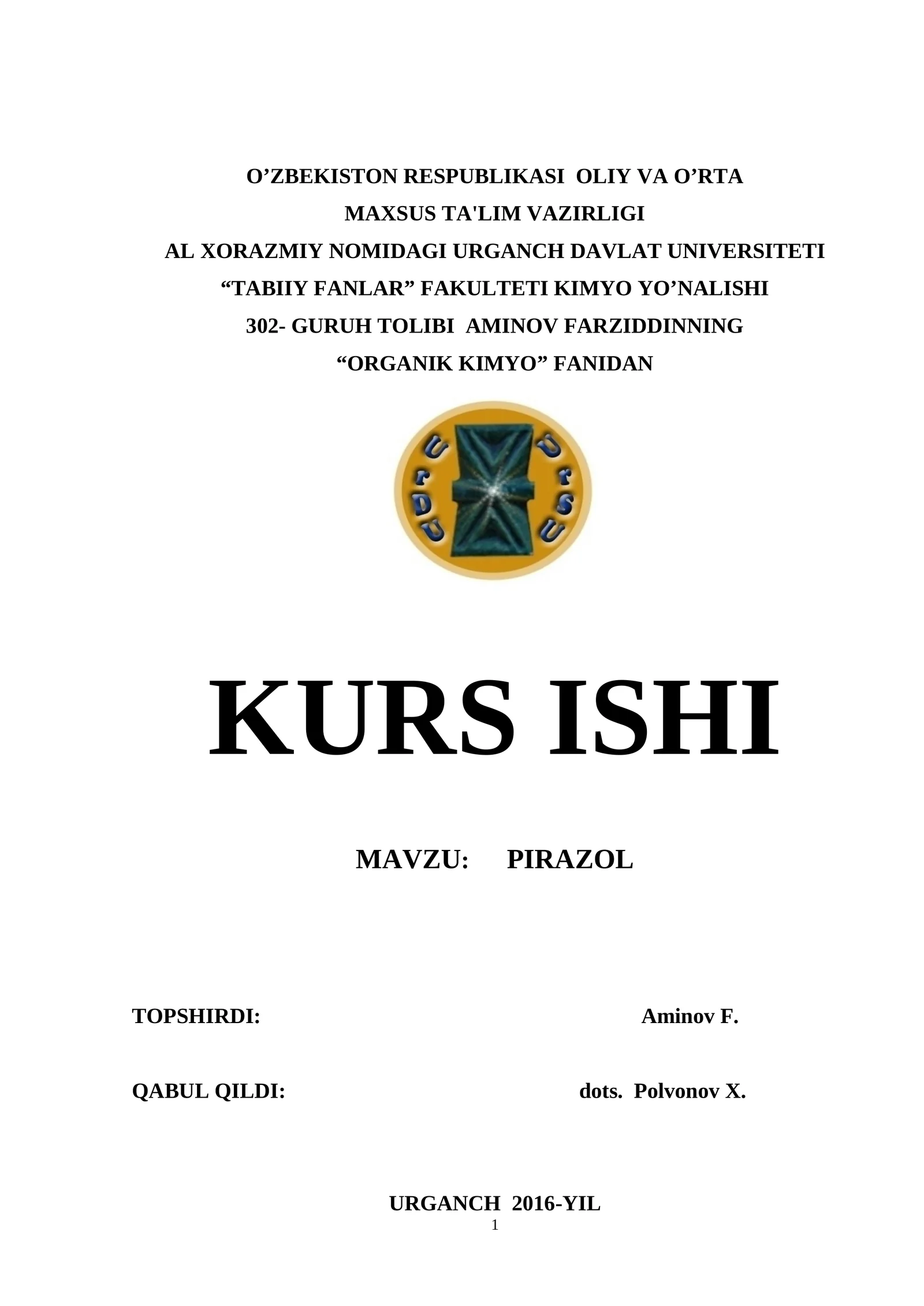 PIRAZOL Kurs ishi