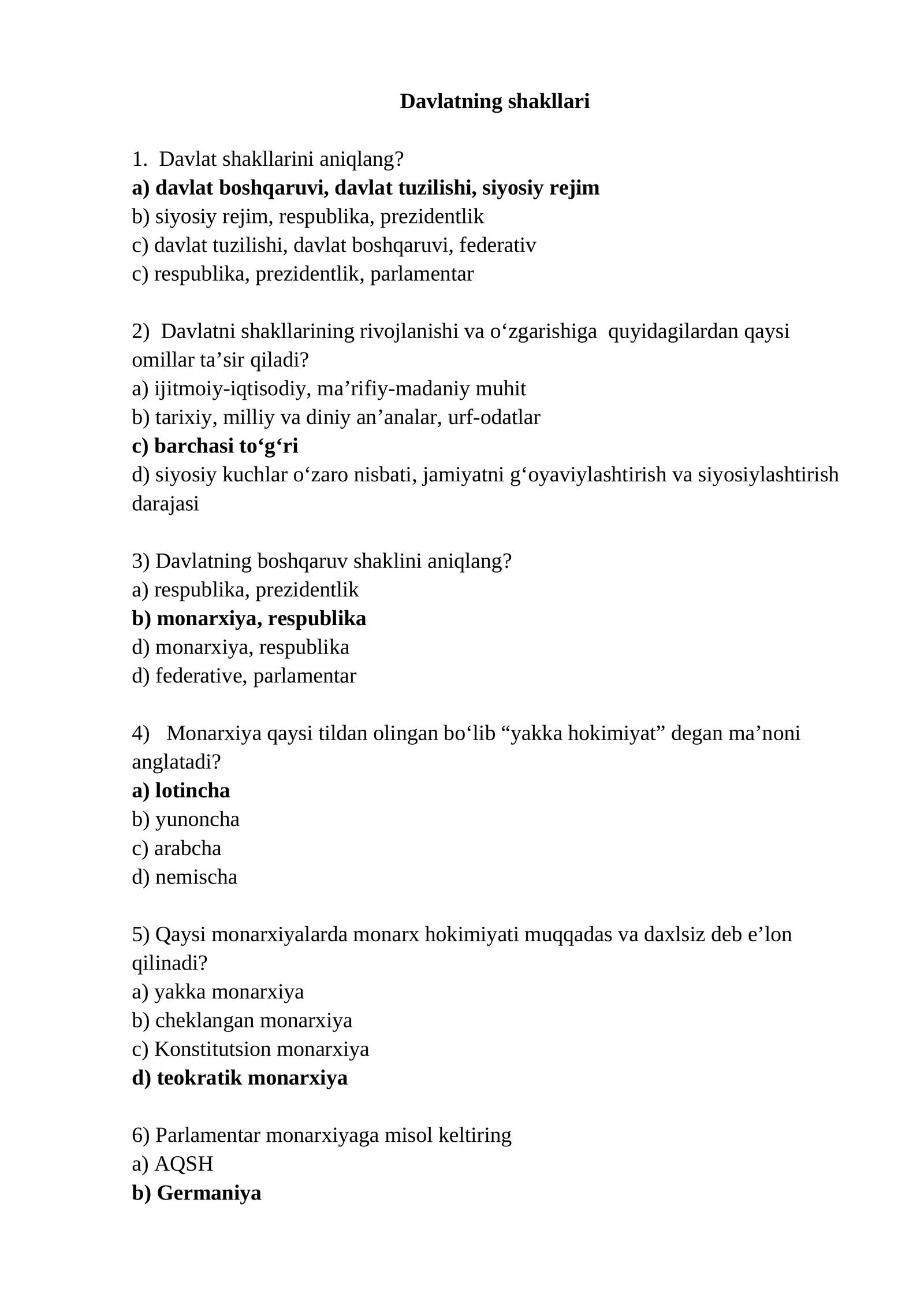 Davlatning shakllari