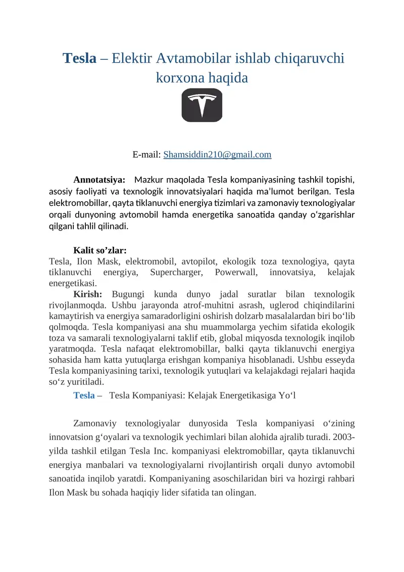 Tesla Elektir Avtomobilar