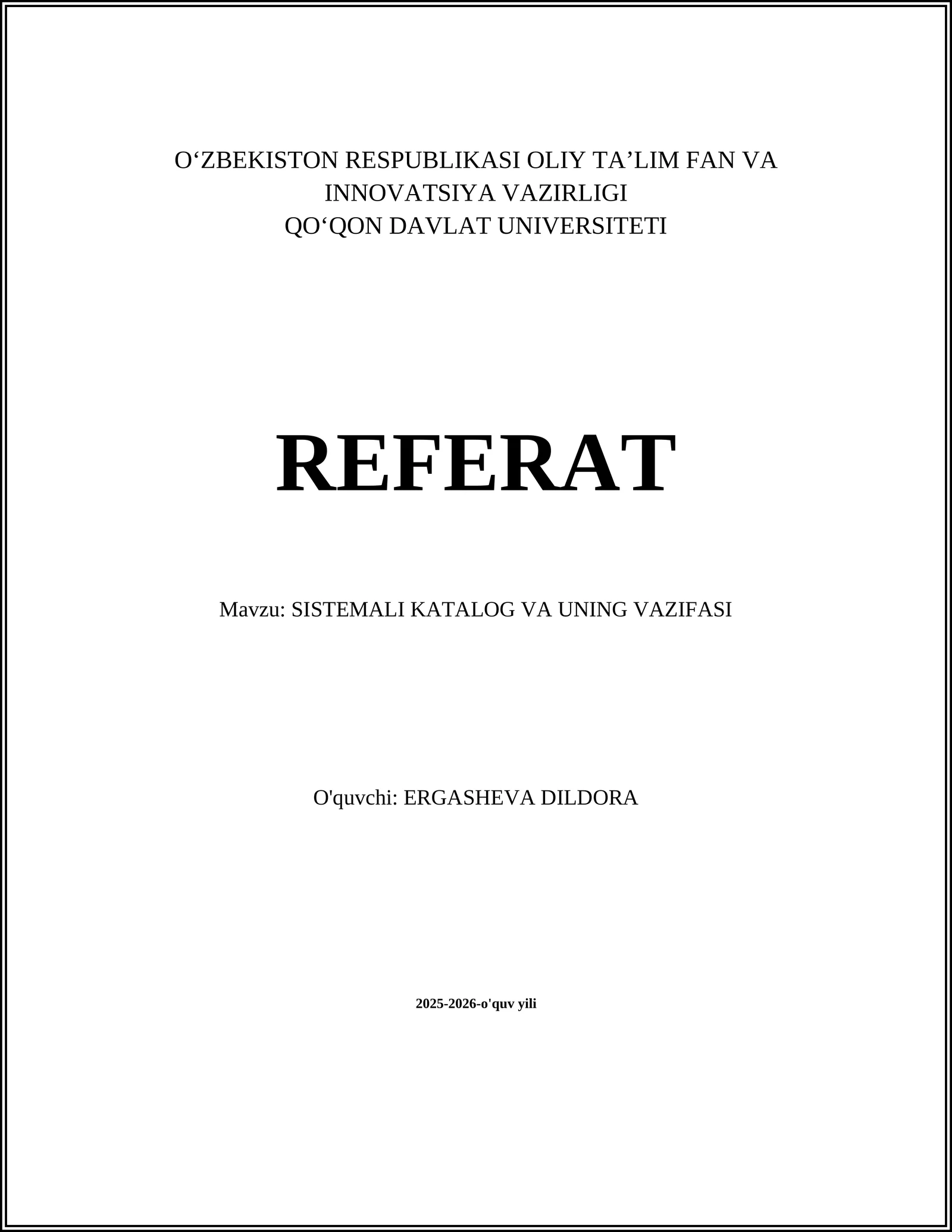 Sistemali katalog va uning vazifasi