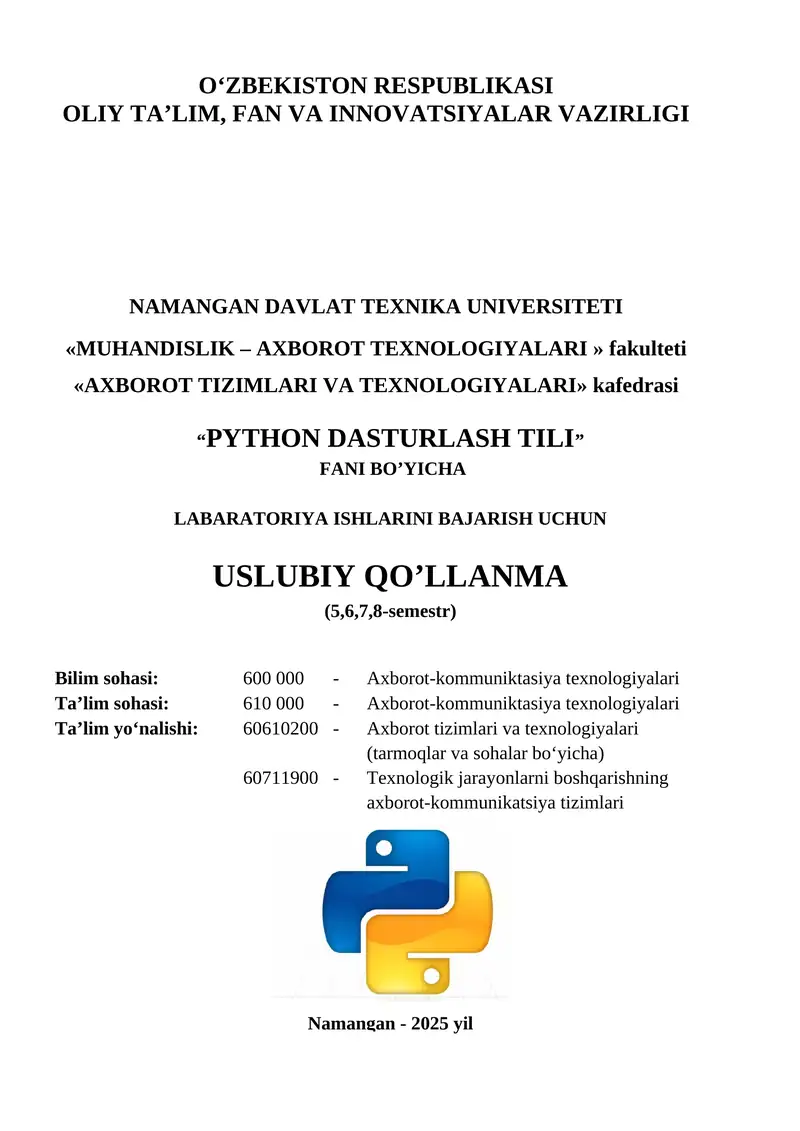 PYTHON DASTURLASH TILI