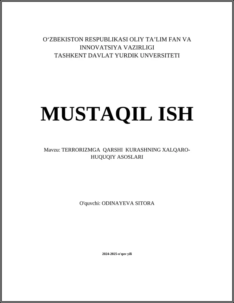 TERRORIZMGA QARSHI KURASHNING XALQARO-HUQUQIY ASOSLARI