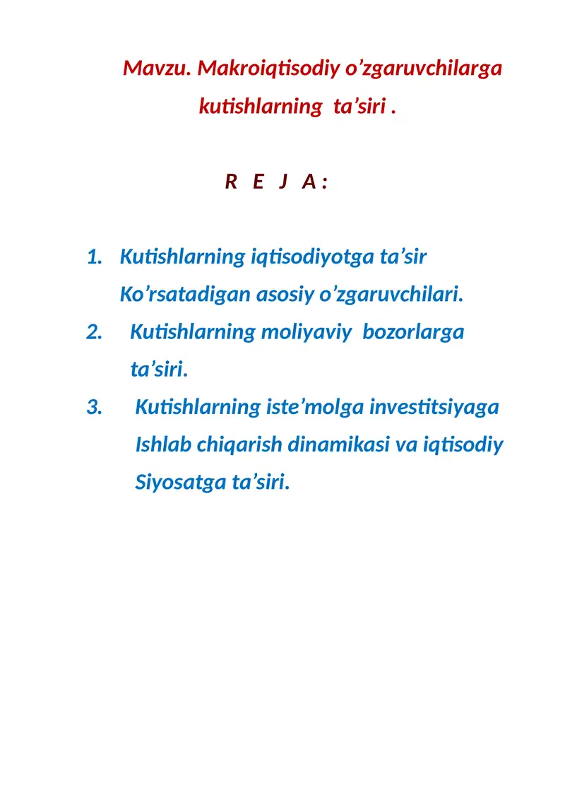 Kutishlarning iqtisodiyotga ta’siri