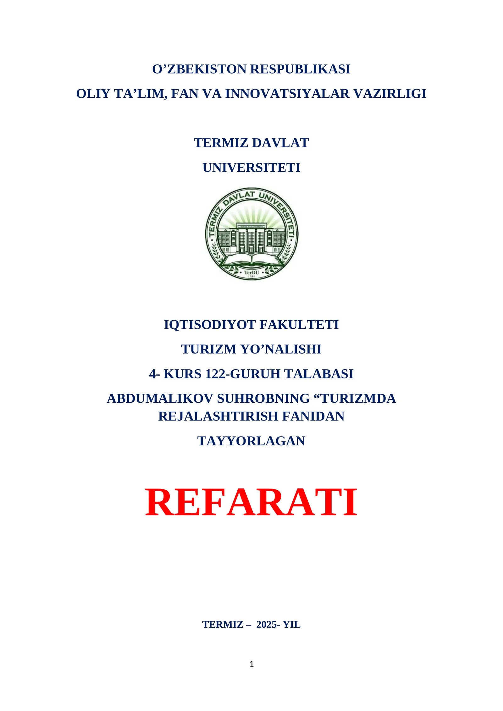 Kreativ turizm tushunchasi va rivojlanish tarixi