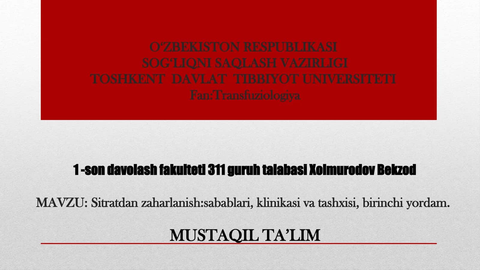 Sitratdan zaharlanish sabablari, klinikasi va klinikasi tashxisi