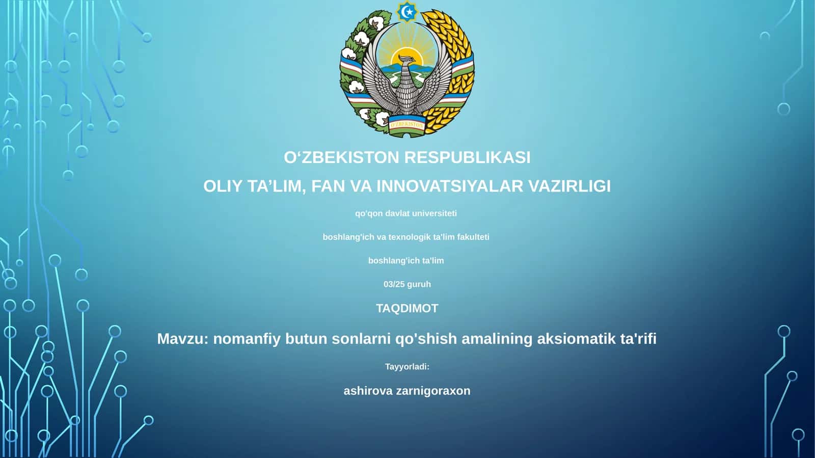 nomanfiy butun sonlarni qo'shish amalining aksiomatik ta'rifi