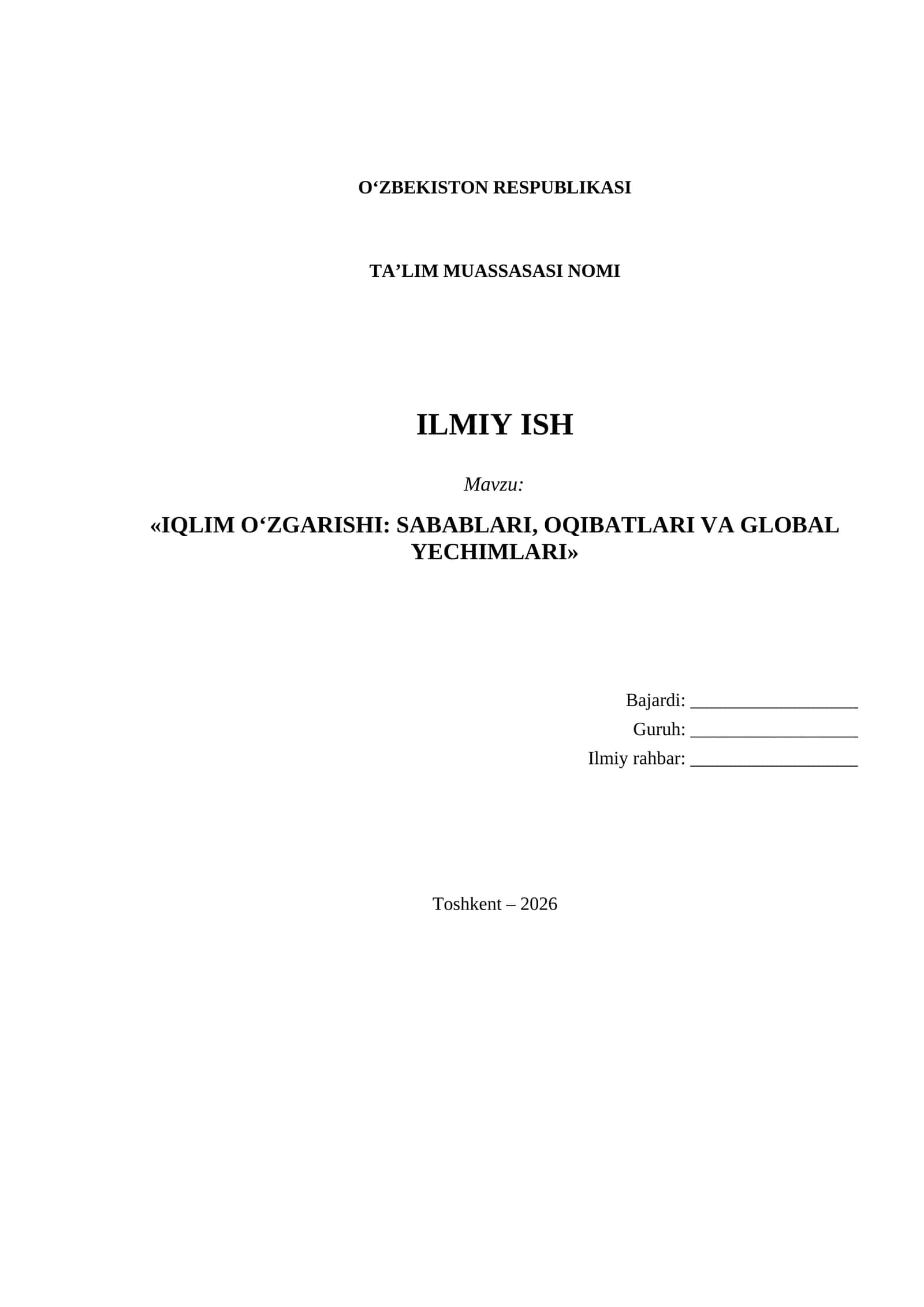 Referat Iqlim oʻzgarishi ilmiy ish