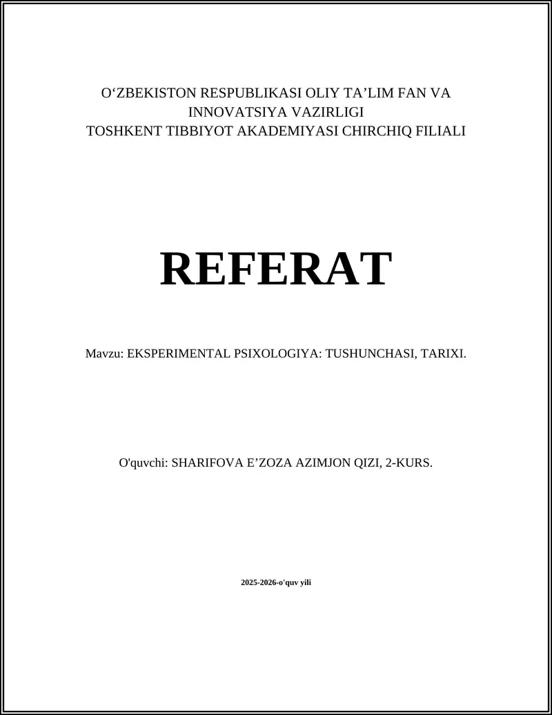 Eksperimental Psixologiya: Tushunchasi, Tarixi