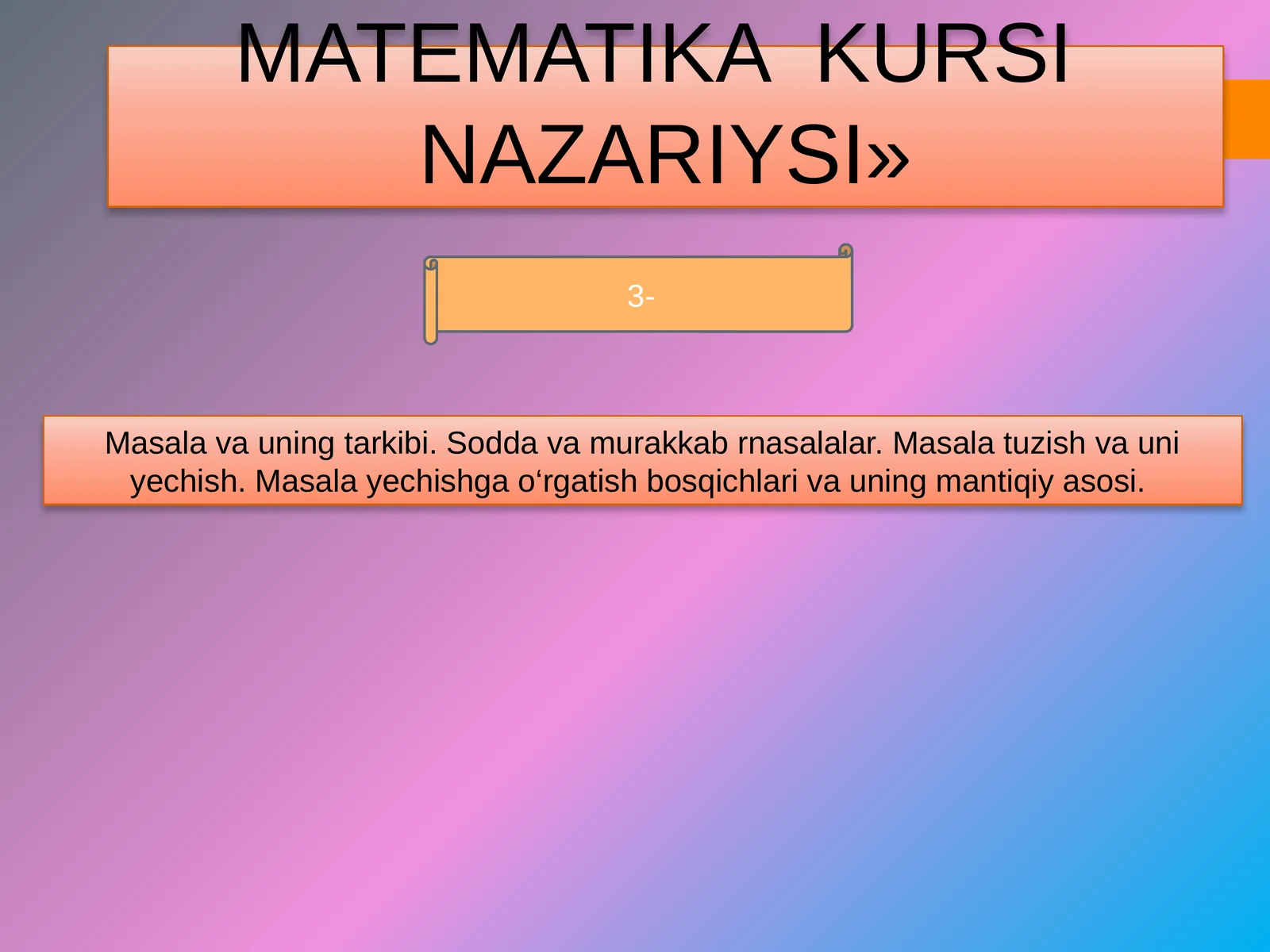 BOSHLANG’ICH MATEMATIKA KURSINAZARIYSI