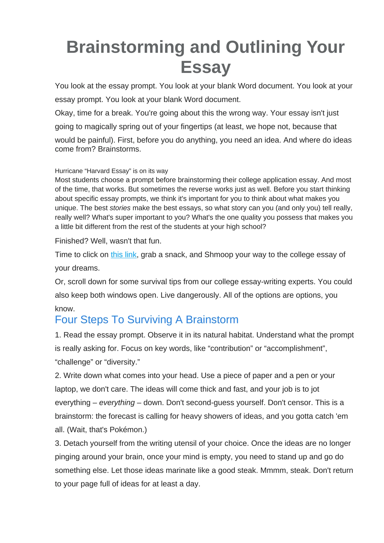 Hurricane "Harvard Essay"