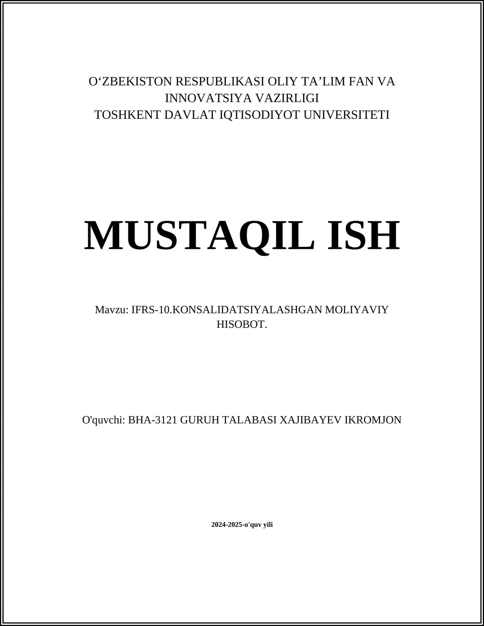 IFRS-10.KONSALIDATSIYALASHGAN MOLIYAVIY HISOBOT