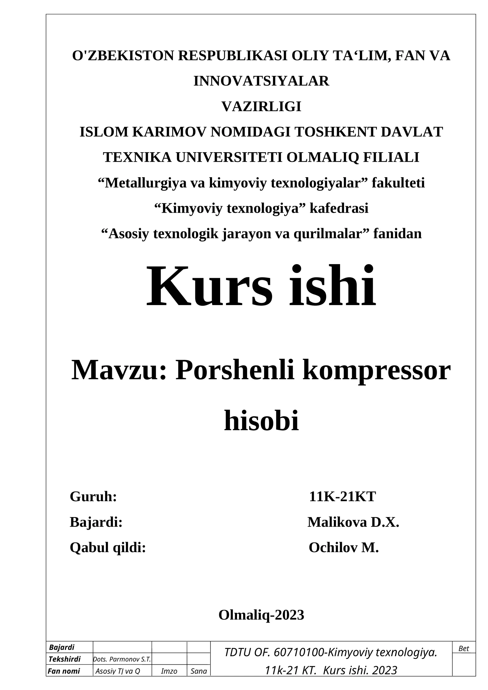 Porshenli kompressor hisobi