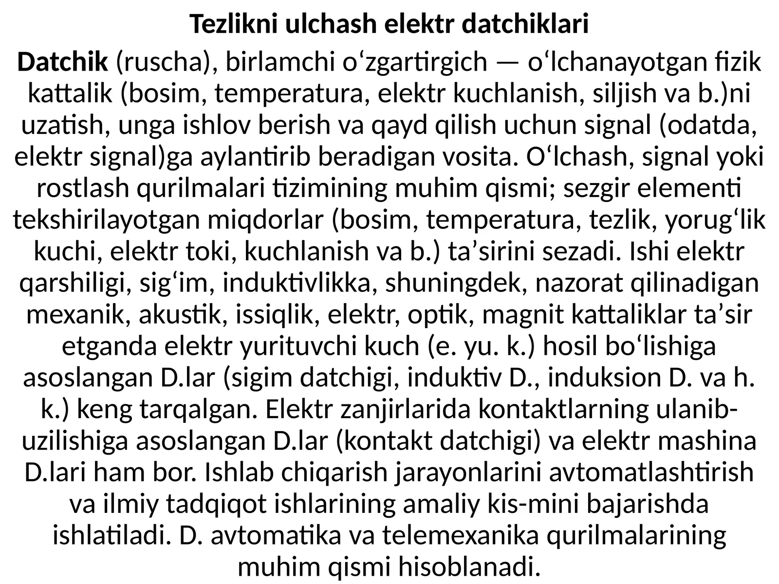 Tezlikni uldicha elektr datchiklari