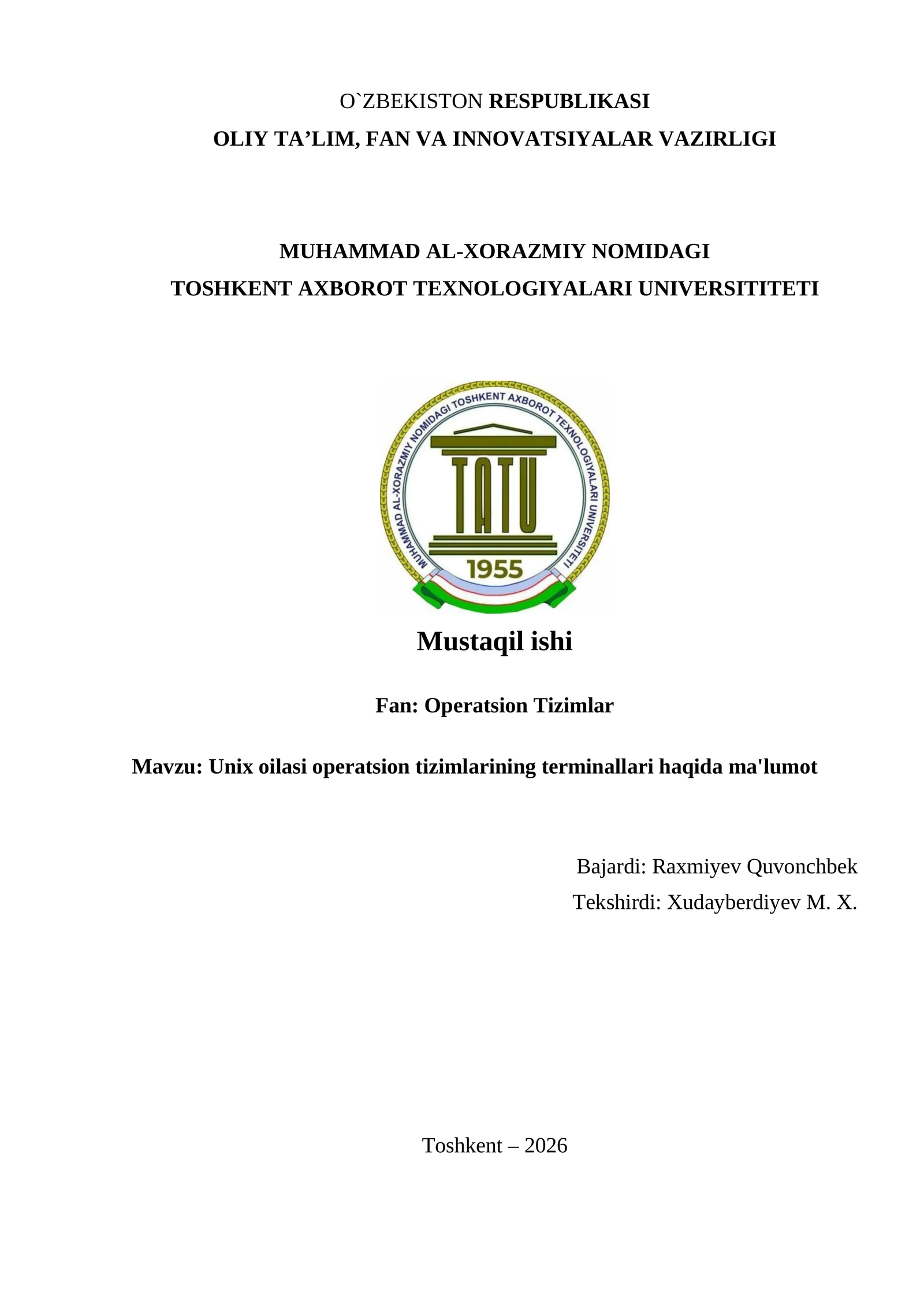 Unix oilasi operatsion tizimlarining terminallari haqida ma'lumot