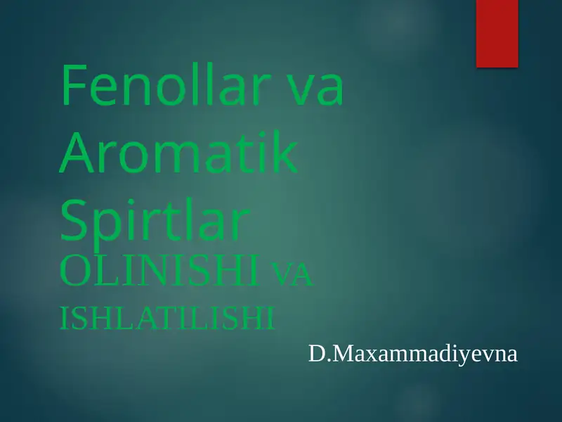 Fenollar va Aromatik Spirtlar