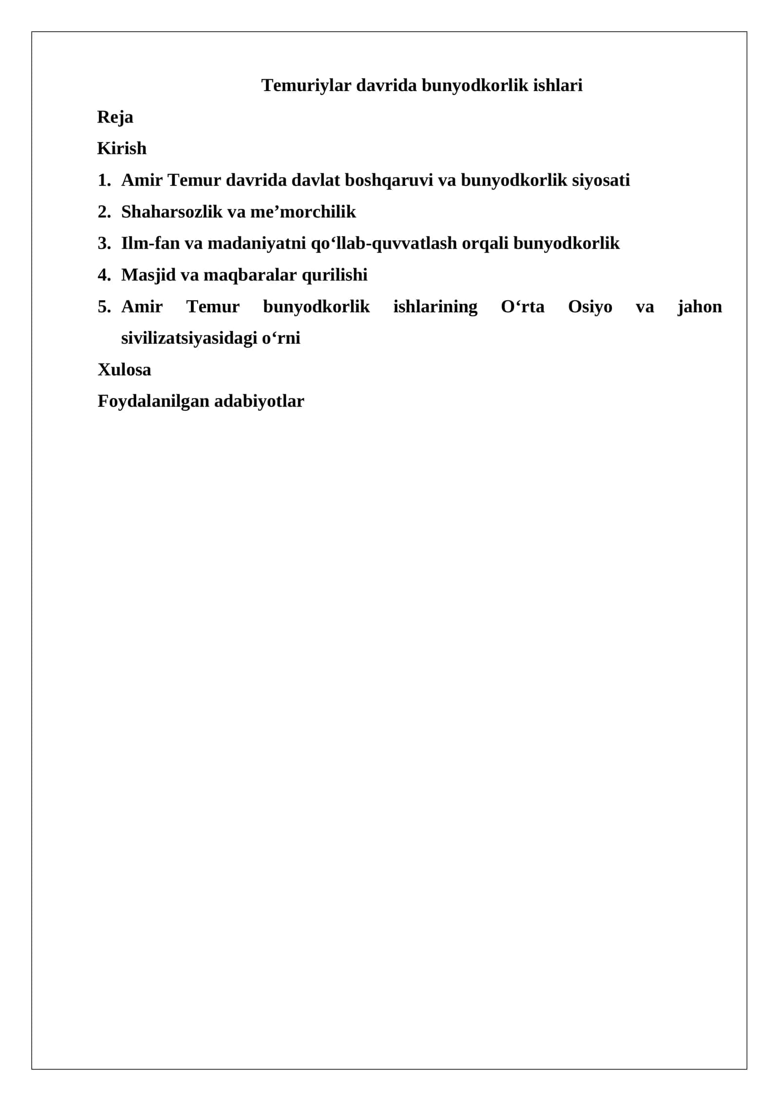 Temuriylar davrida bunyodkorlik ishlari