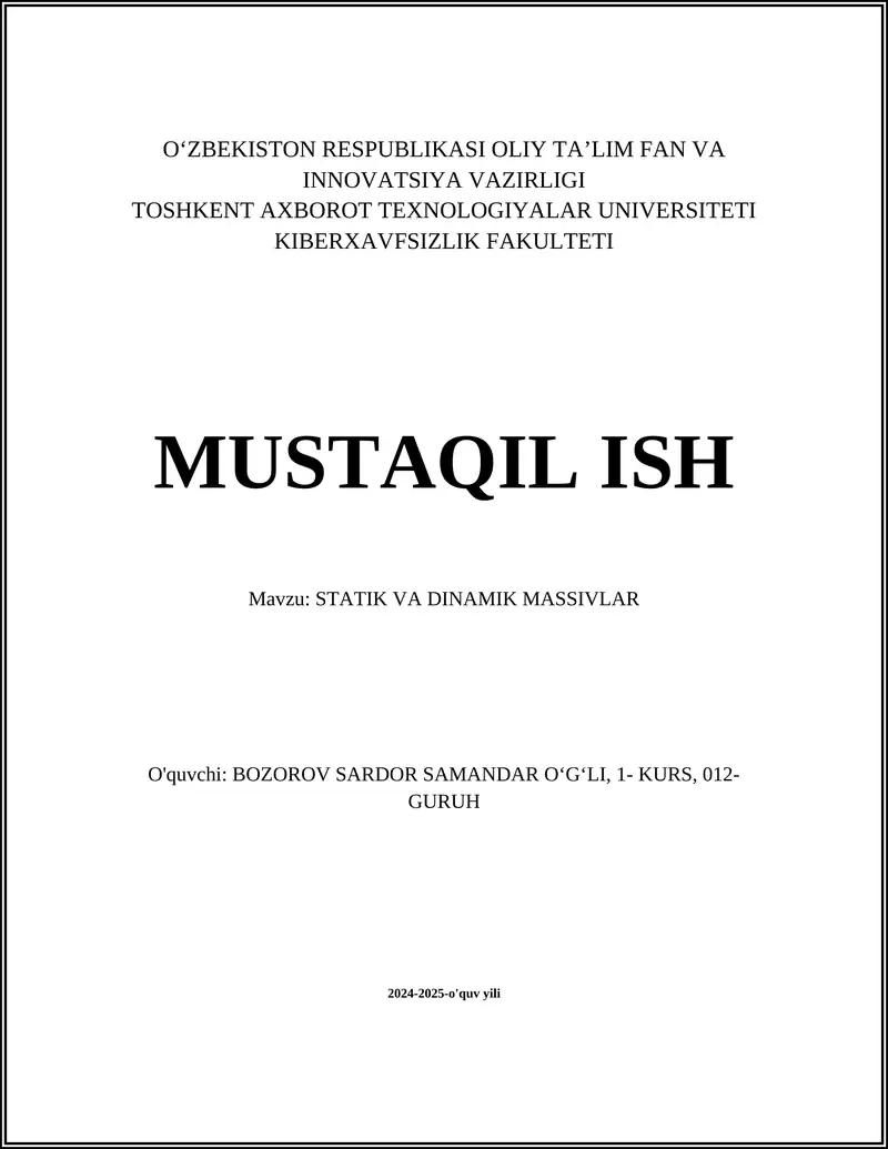 STATIK VA DINAMIK MASSIVLAR