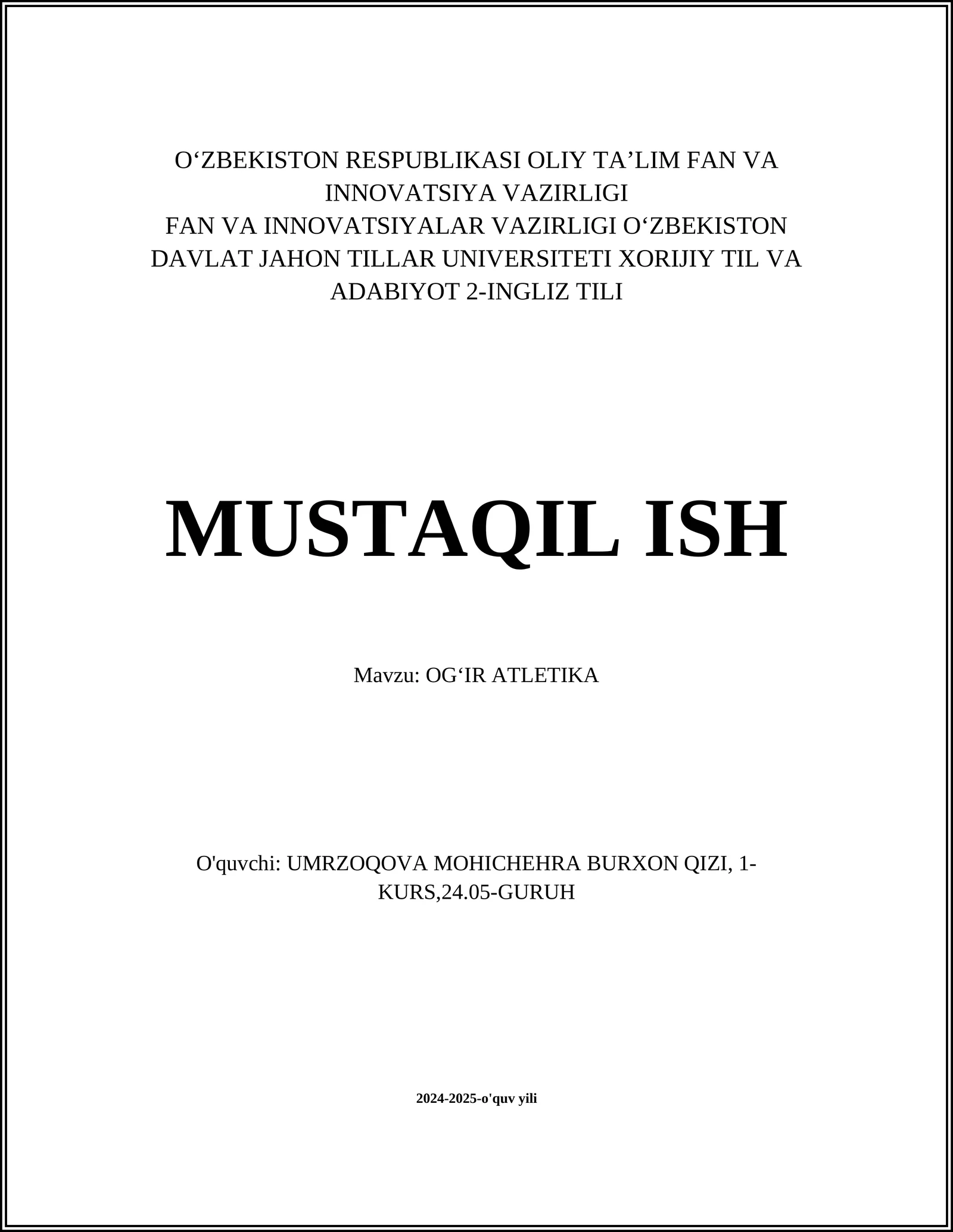 OGʻIR ATLETIKA