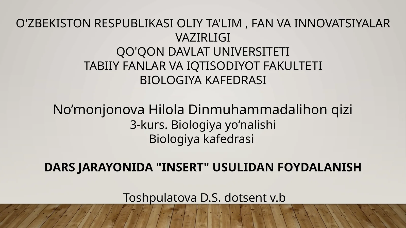 Biologiya fanlaridan Insert usulidan foydalanish