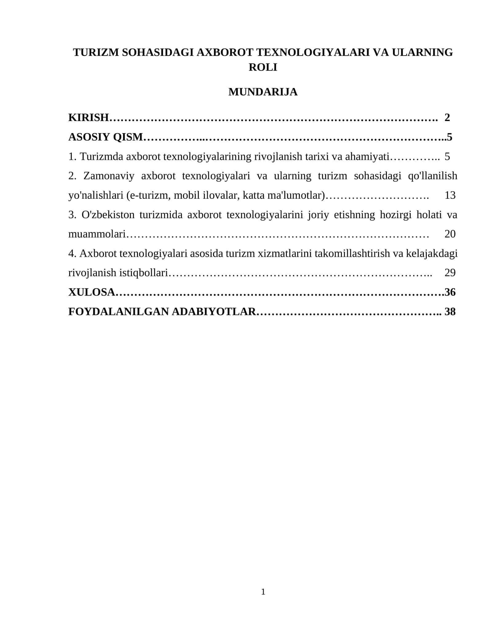 TURIZM SOHASIDAGI AXBOROT TEXNOLOGIYALARI VA ULARNING ROLI