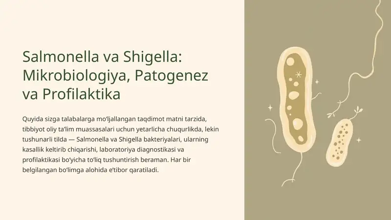 Salmonella va Shigella: Mikrobiologiya, Patogenez va Profilaktika
