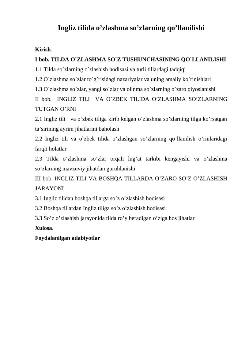 Ingliz Tilida O'zlashma So'zlarning Qo'llanilishi
