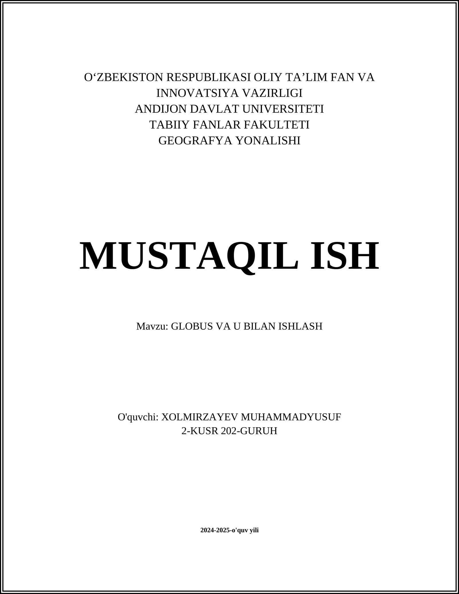 GLOBUS VA U BILAN ISHLASH