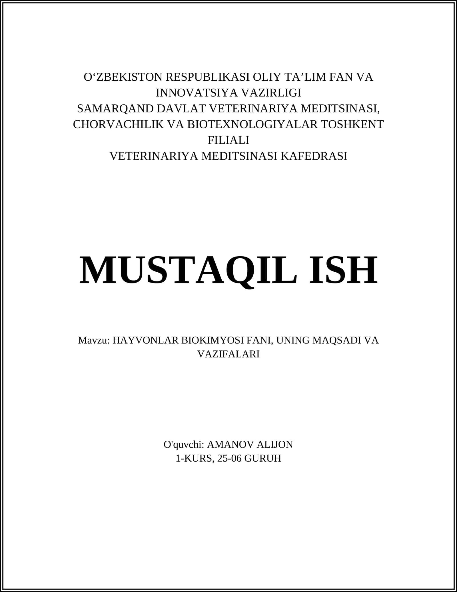 HAYVONLAR BIOKIMYOSI FANI