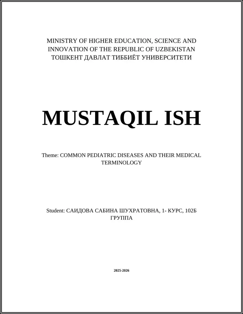 COMMON PEDIATRIC DISEASES AND THEIR MEDICAL TERMINOLOGY