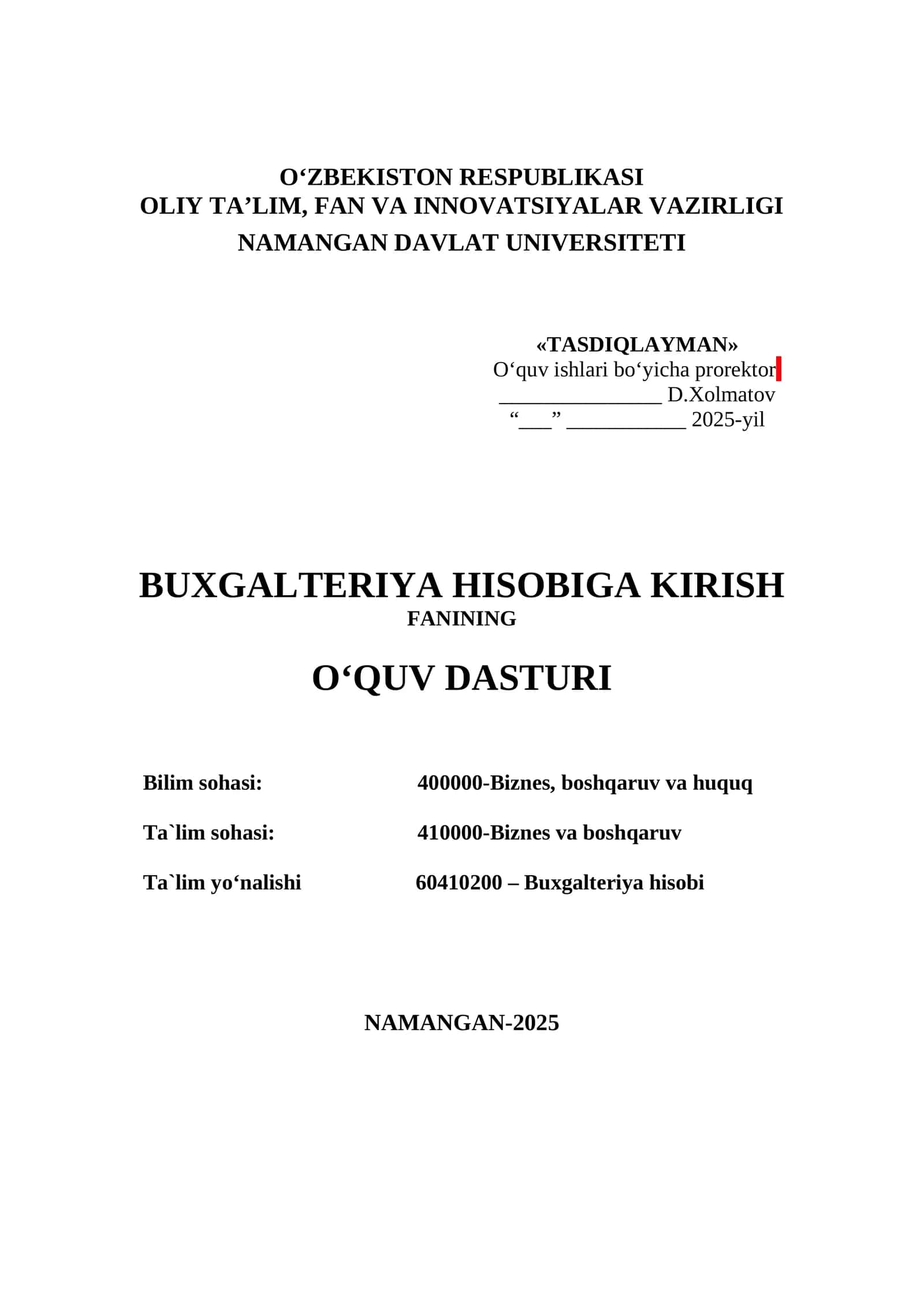 BUXGALTERIYA HISOBIGA KIRISH