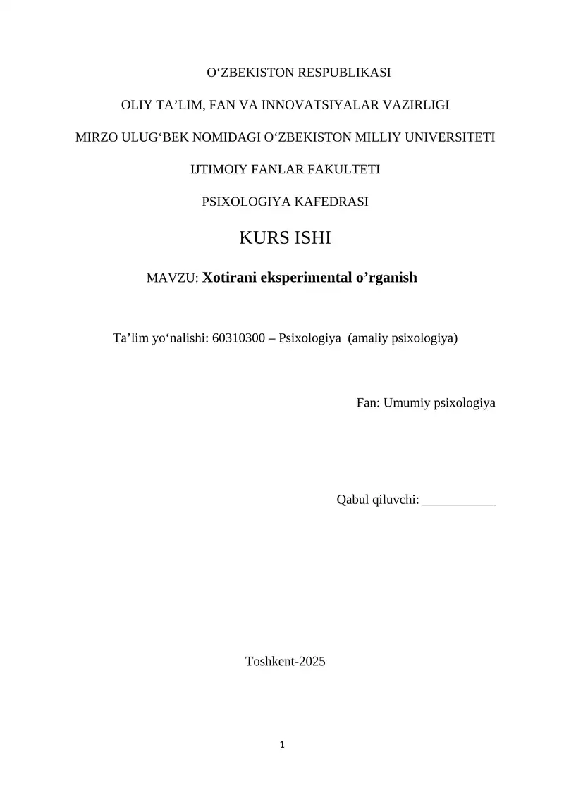 Xotirani eksperimental o’rganish