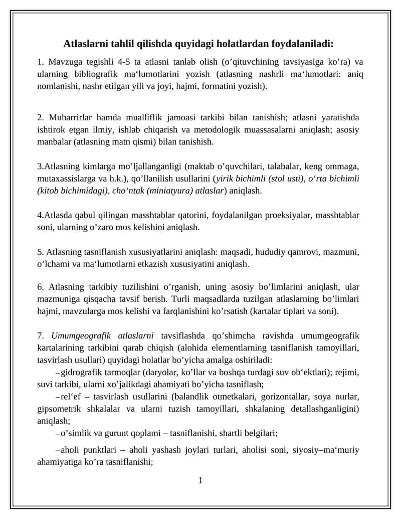 Atlaslarni Tahlil Qilish