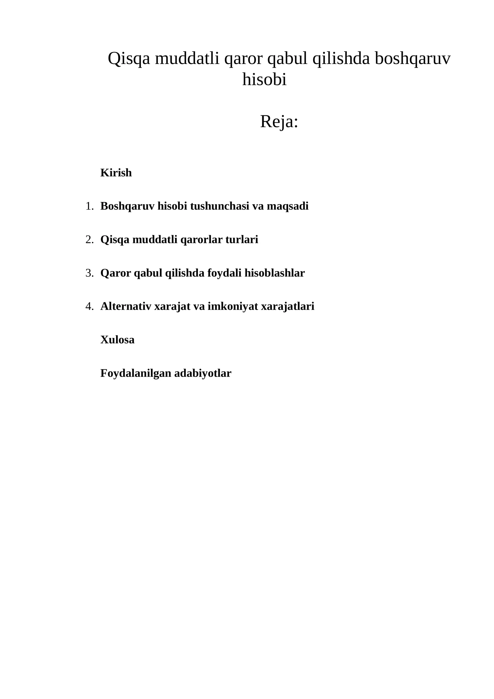 Boshqaruv hisobi qaror qabul qilishda