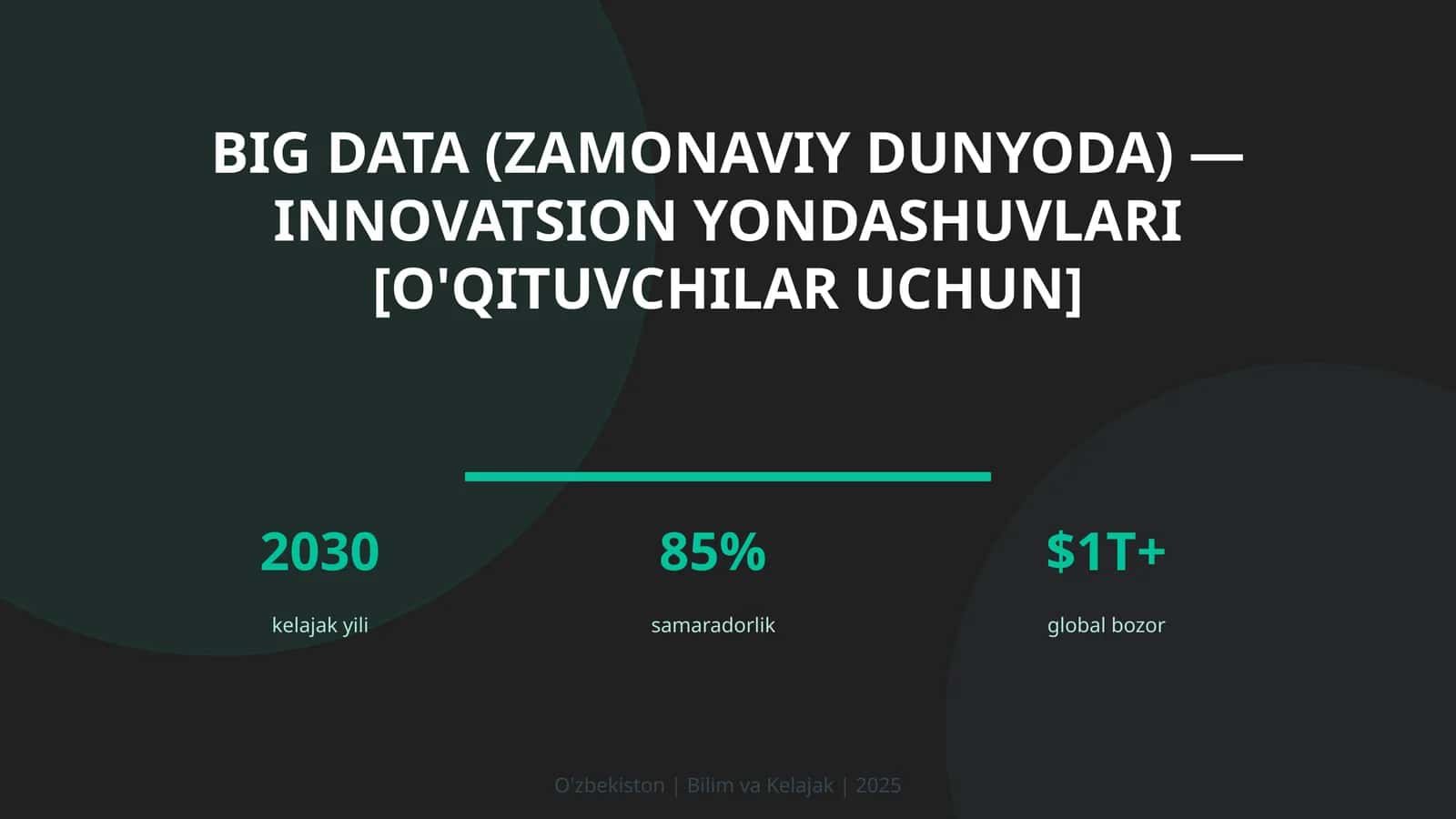Big Data (Zamonaviy Dunyoda) — Innovatsion Yondashuvlari [O'QITUVCHILAR UCHUN]