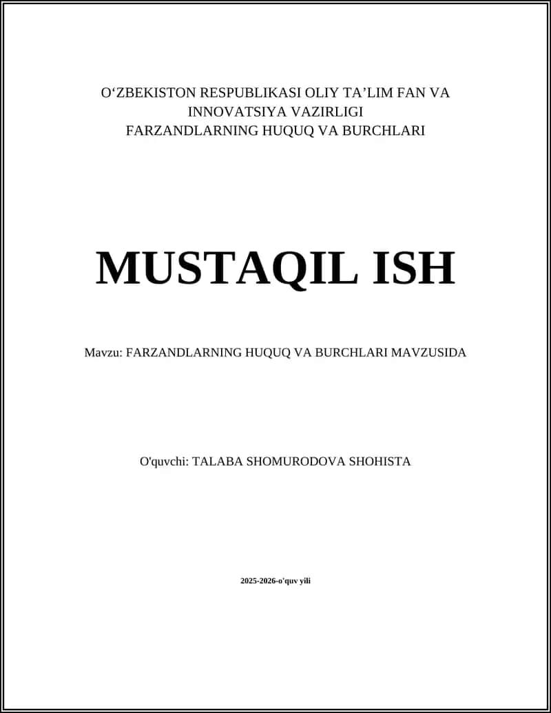 Farzandlarning Huquq va Burchlari