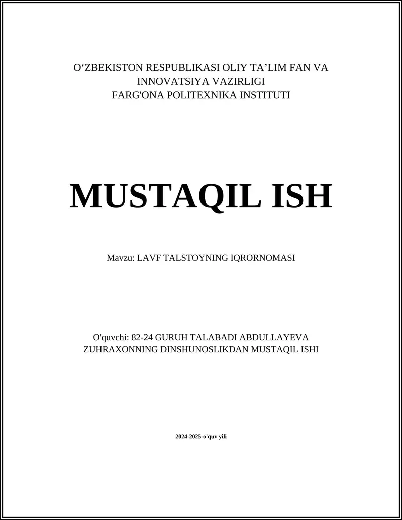 LAVF TALSTOYNING IQRORNOMASI