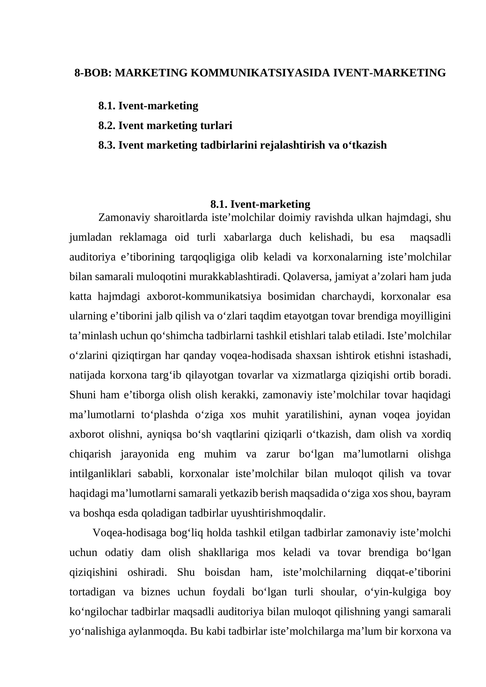 MARKETING KOMMUNIKATSIYASIDA IVENT-MARKETING