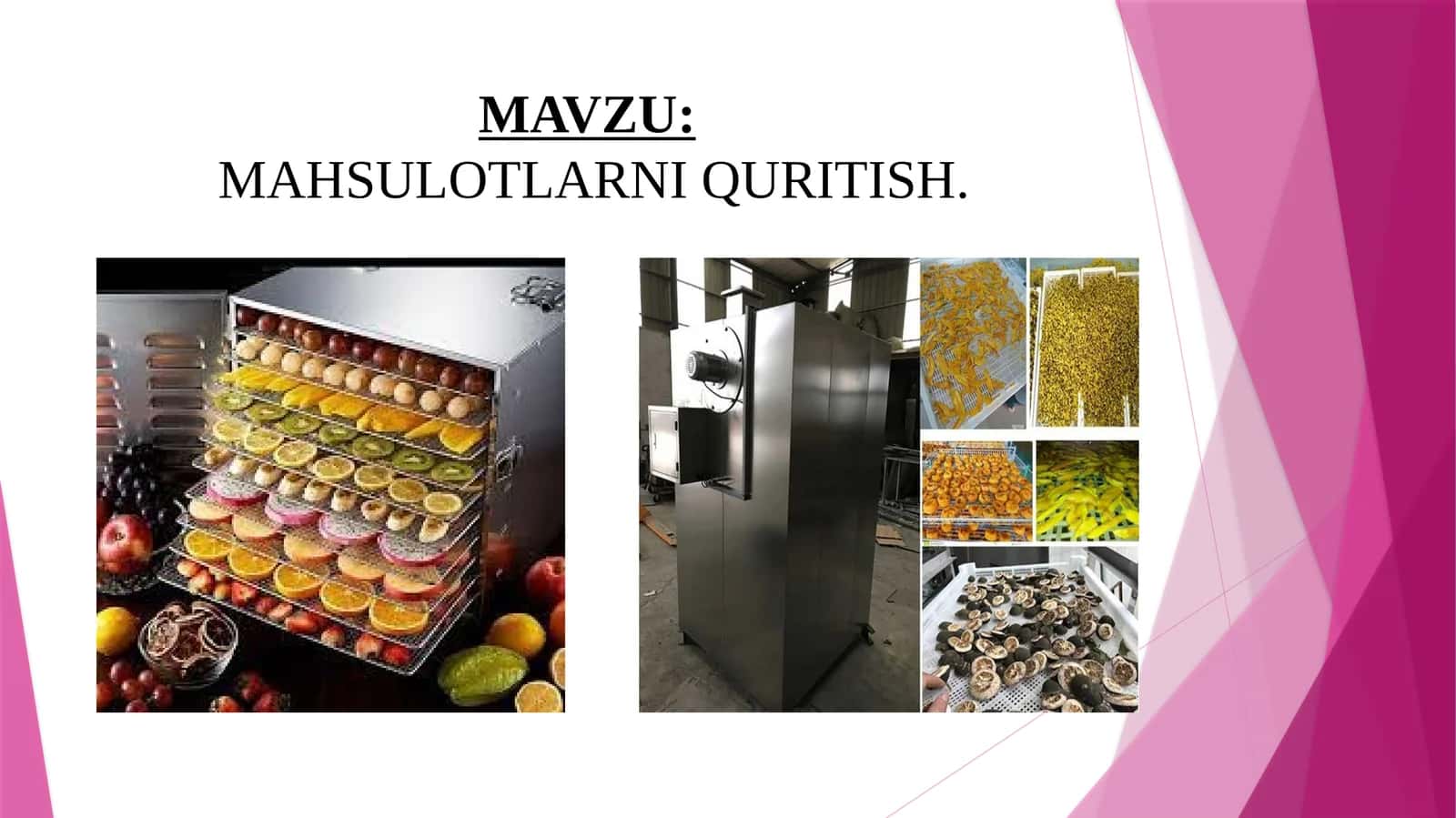 MAHSULOTLARNI QURITISH
